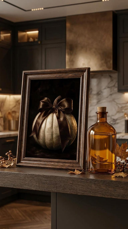 Moody White Pumpkin Wall Art | Dark Academia Fall Decor