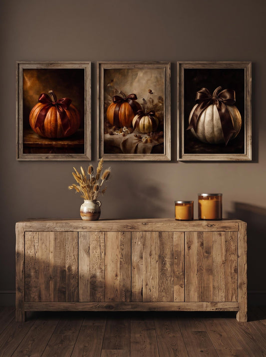 Vintage Fall Pumpkin Wall Art Set of 3 | Harvest Still Life Print