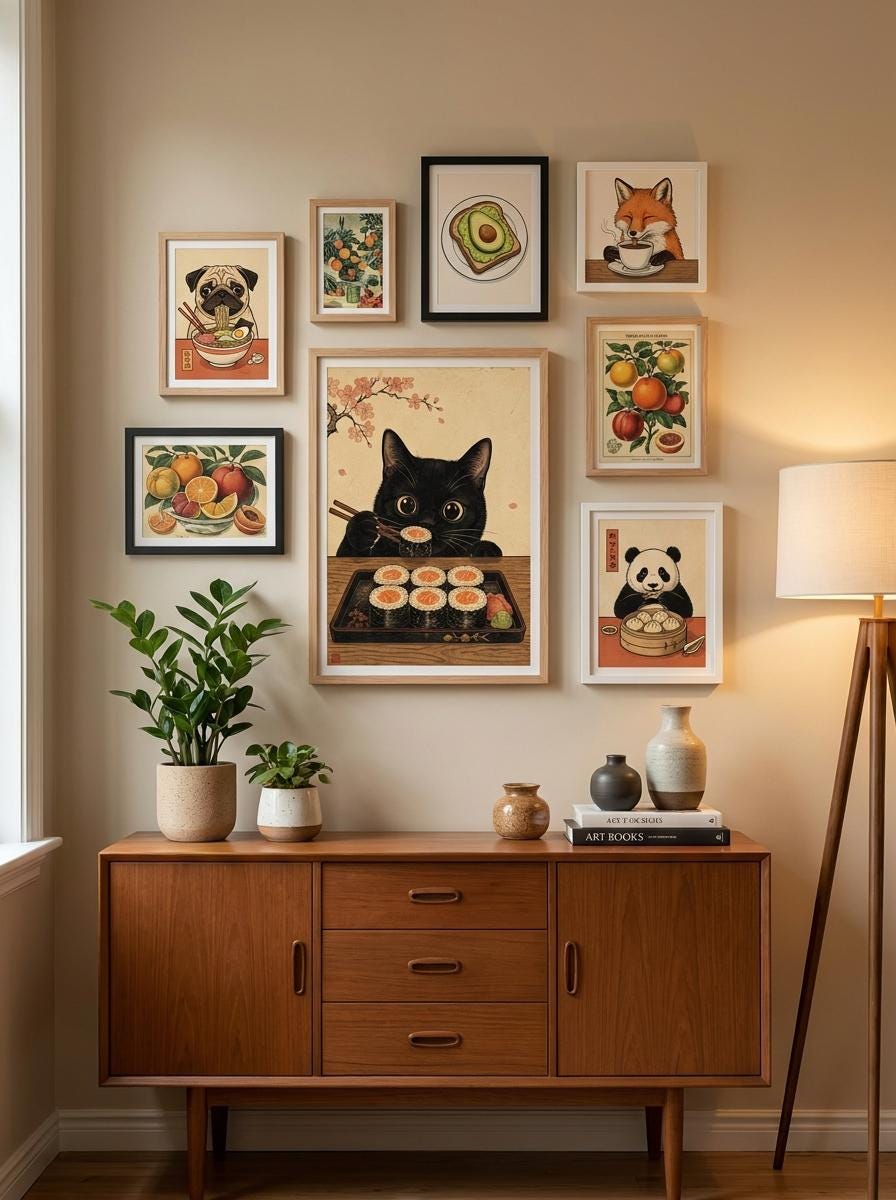 Japanese Cat Wall Art | Ukiyo-E Sushi Print