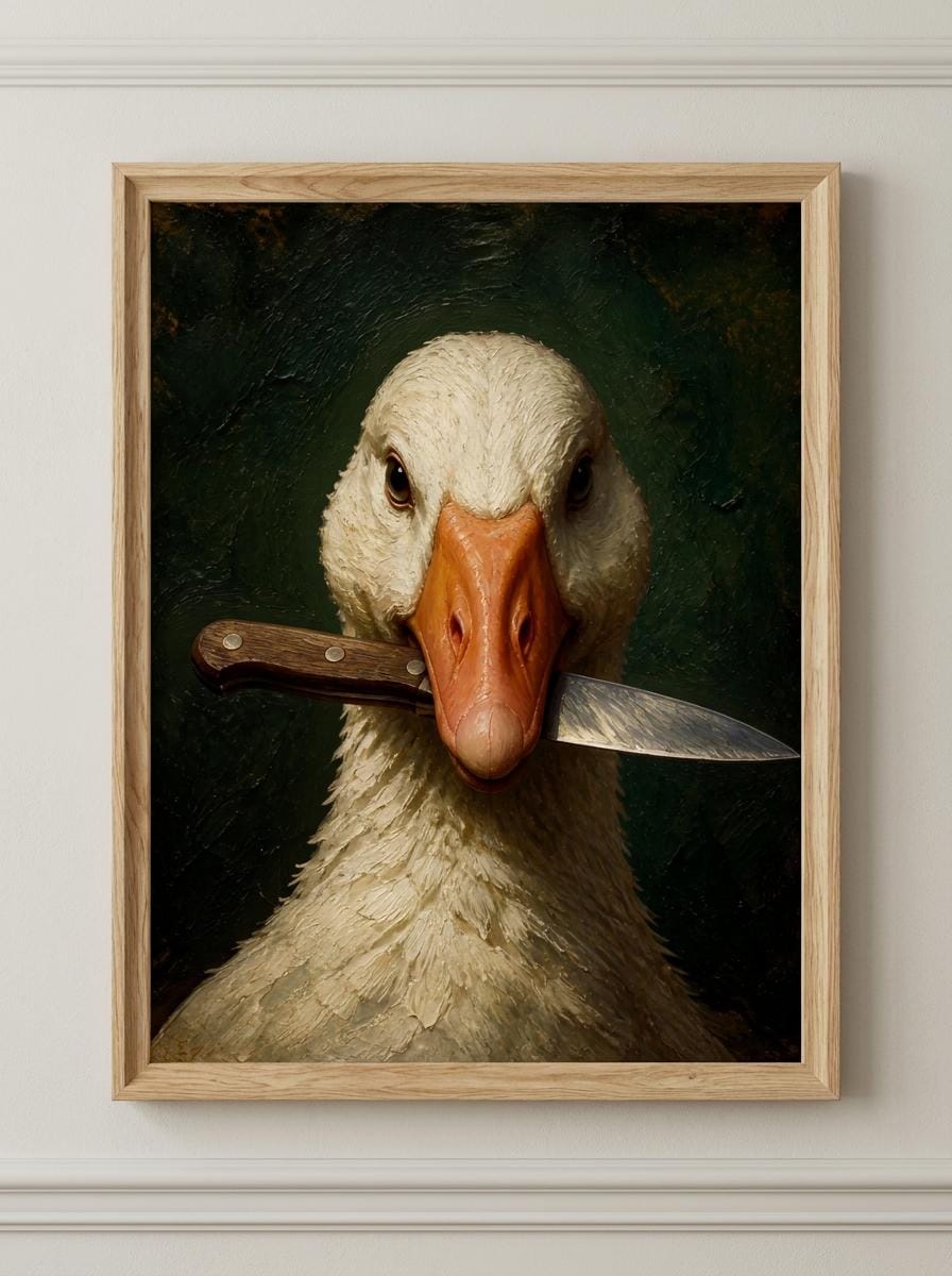 Funny Goose with a Knife Wall Art | Impasto Oil Painting Poster