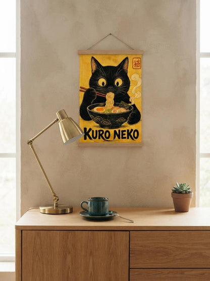 Funny Black Cat Wall Art | Ramen Kitchen Poster