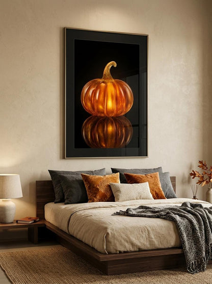 Glow Amber Glass Pumpkin Wall Art | Luxury Moody Fall Still Life Print