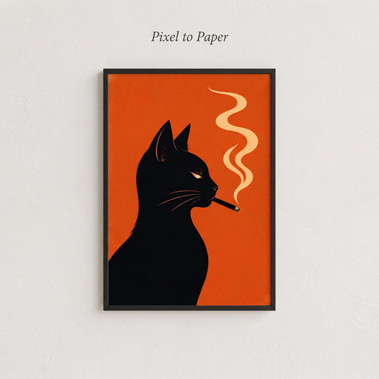 Vintage Cat Art Print | Retro Smoking Cat Poster