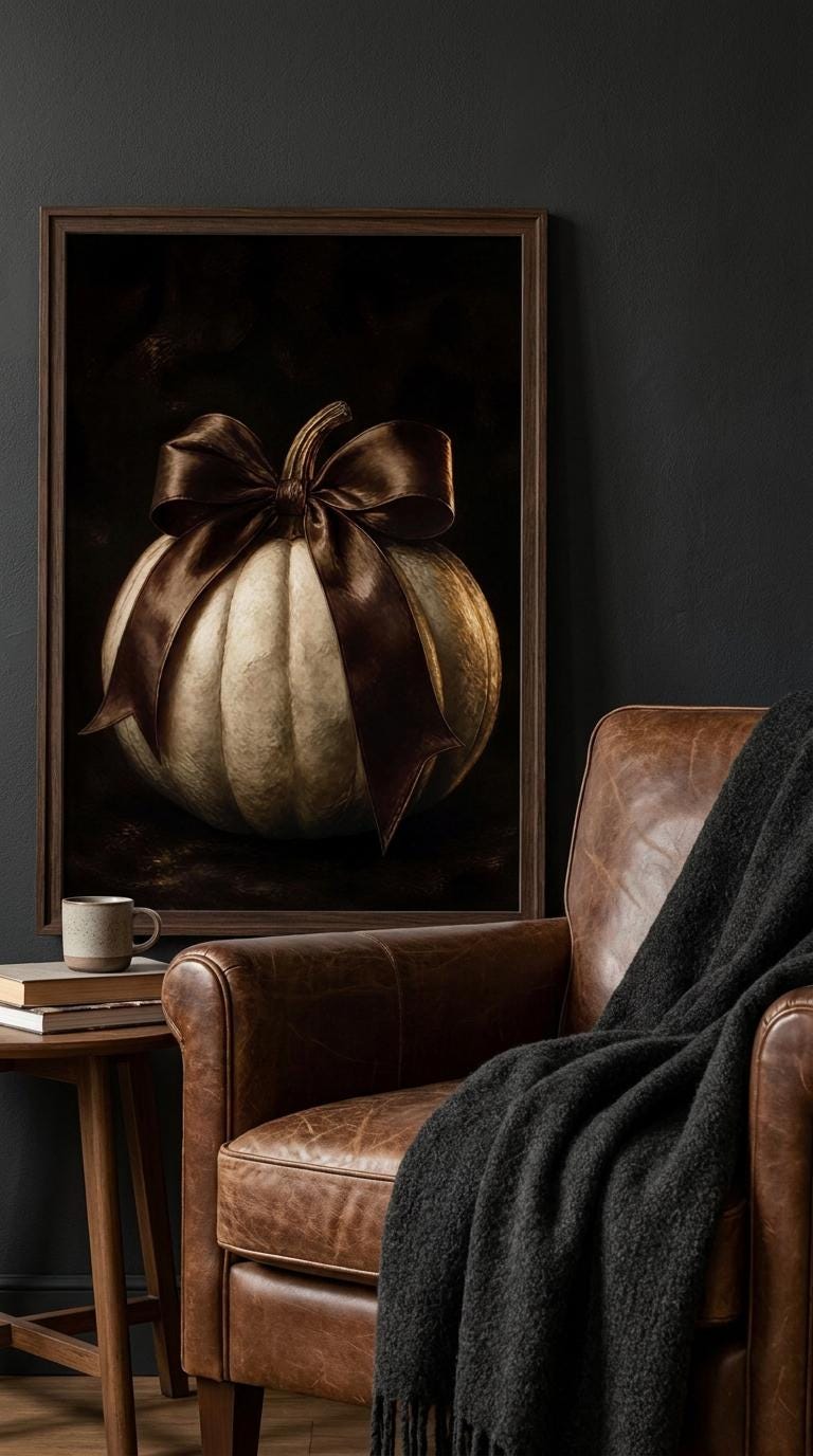 Moody White Pumpkin Wall Art | Dark Academia Fall Decor