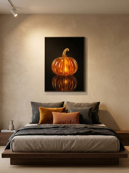 Glow Amber Glass Pumpkin Wall Art | Luxury Moody Fall Still Life Print