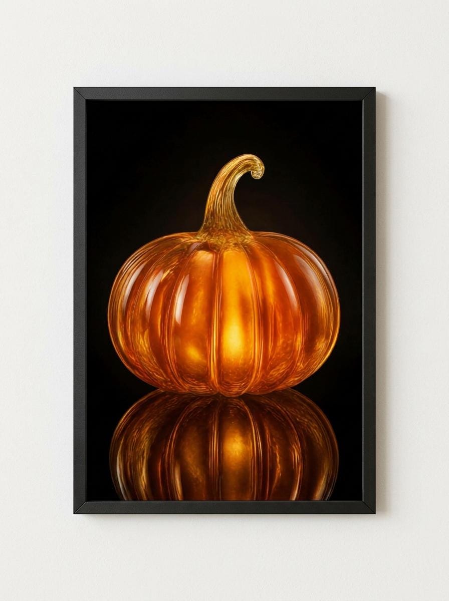 Glow Amber Glass Pumpkin Wall Art | Luxury Moody Fall Still Life Print