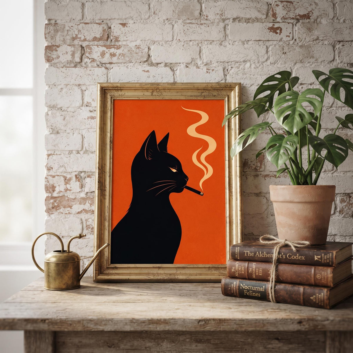 Vintage Cat Art Print | Retro Smoking Cat Poster