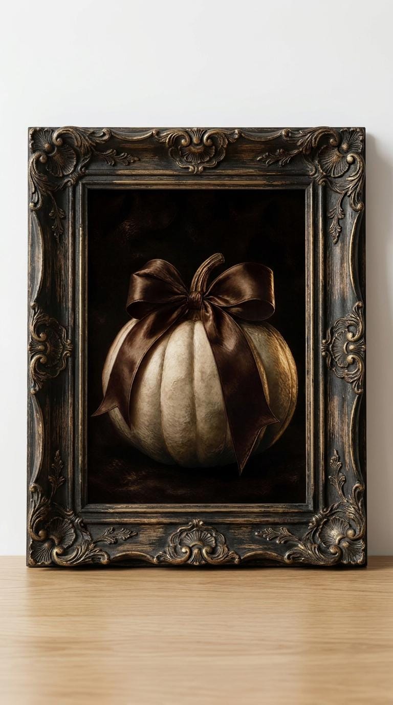 Moody White Pumpkin Wall Art | Dark Academia Fall Decor