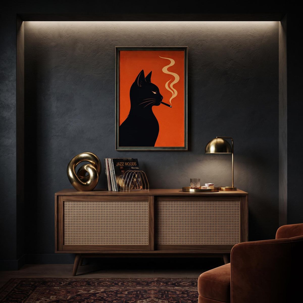 Vintage Cat Art Print | Retro Smoking Cat Poster