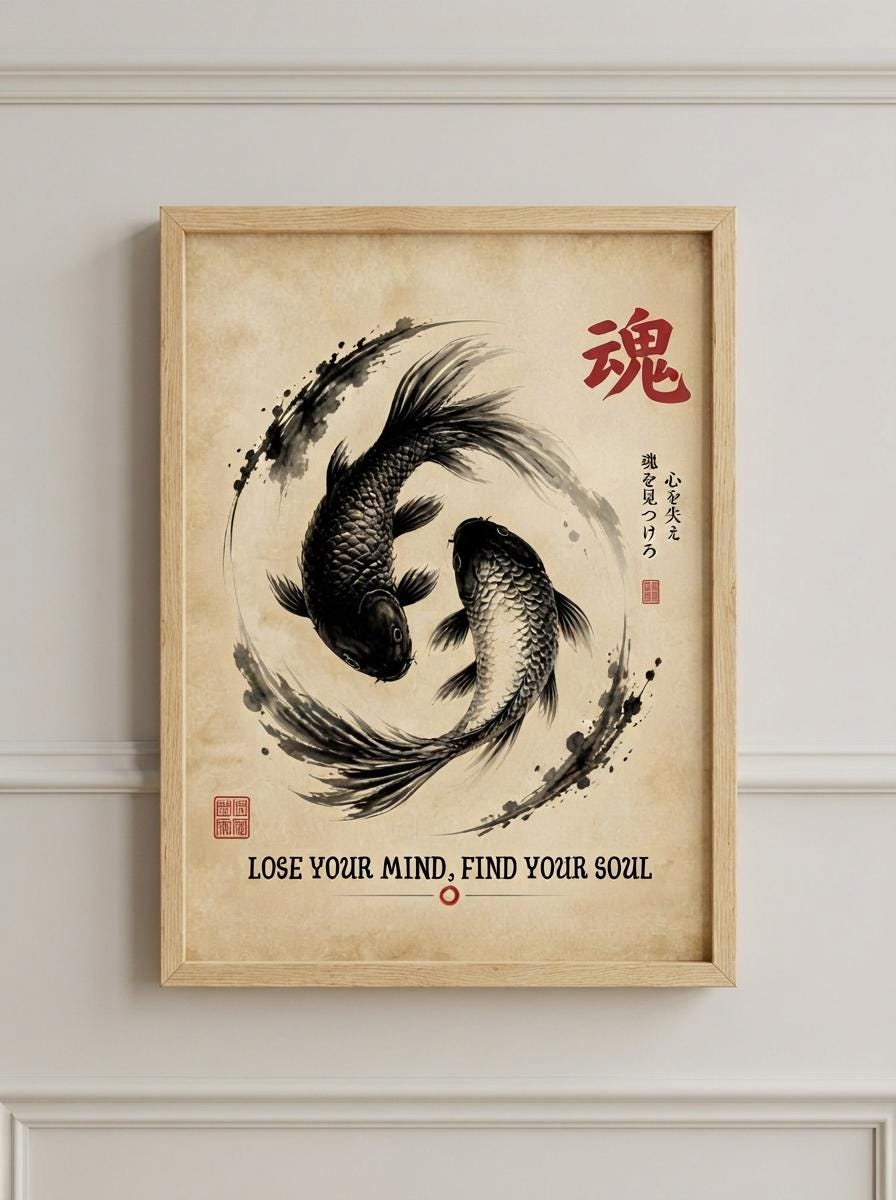 Japanese Koi Fish Wall Art | Yin Yang Fish Print