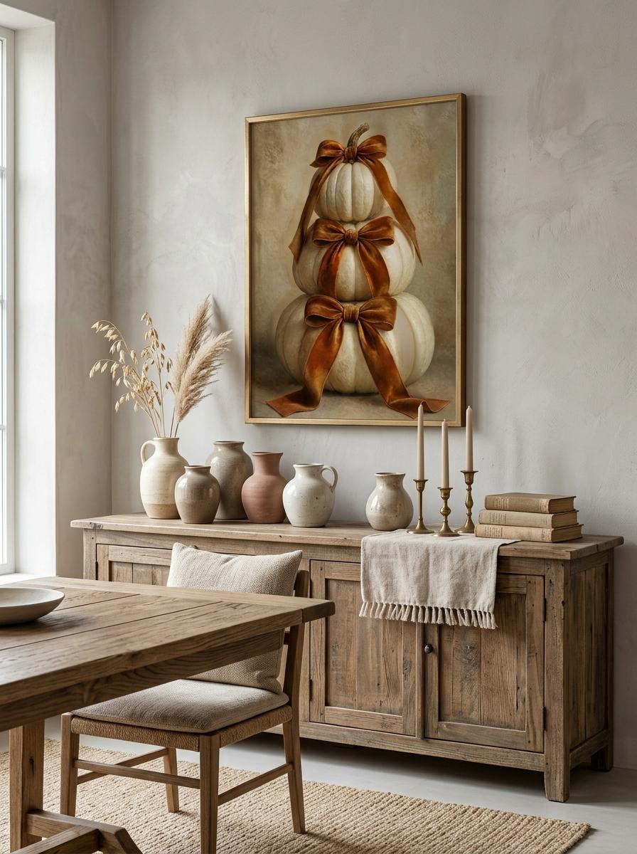 Neutral Pumpkin Wall Art | White Pumpkins Print