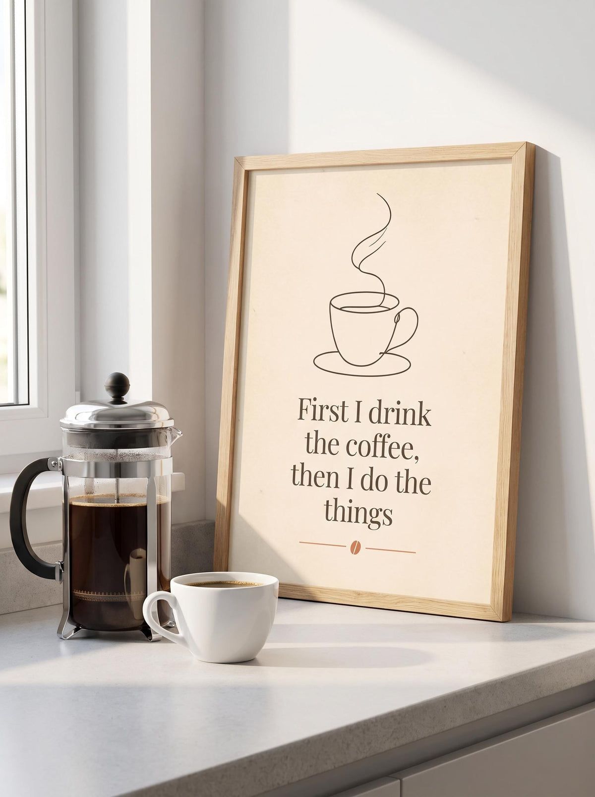 Funny Coffee Quote Print | First I Drink the Coffee Sign