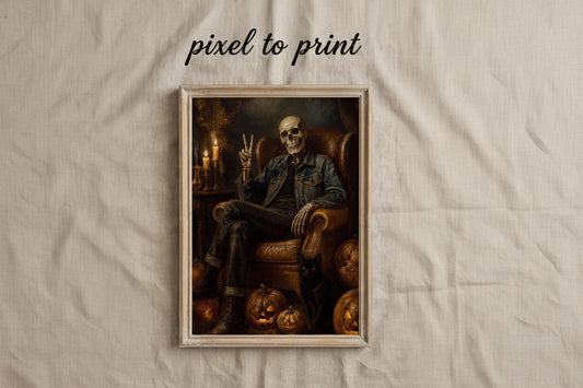 Skeleton Wall Art Print | Denim Skeleton Poster