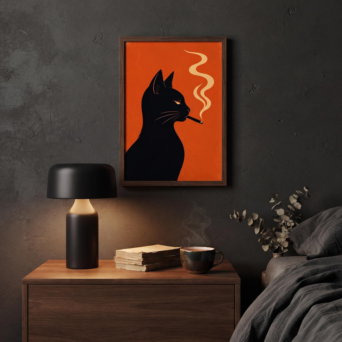 Vintage Cat Art Print | Retro Smoking Cat Poster