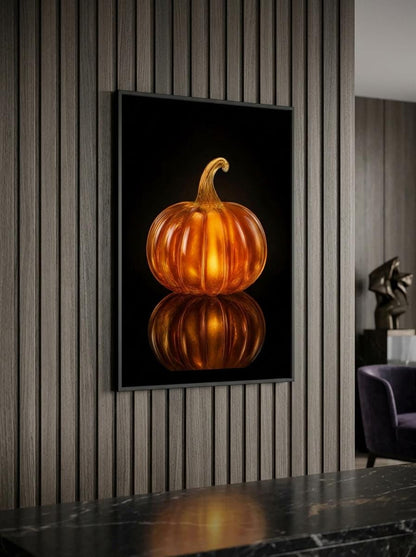 Glow Amber Glass Pumpkin Wall Art | Luxury Moody Fall Still Life Print