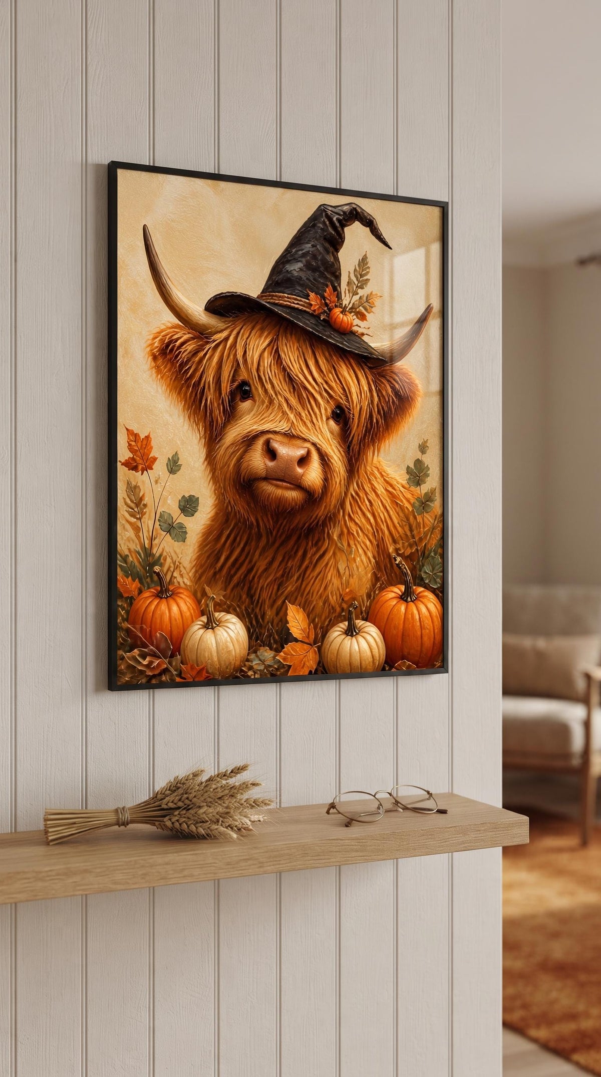 Highland Cow Witch Printable Wall Art | Cute Halloween Farmhouse Decor