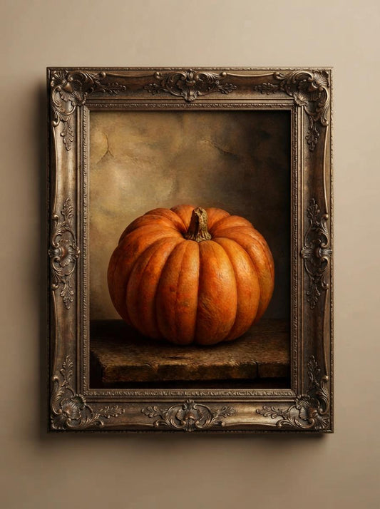 Vintage Orange Pumpkin Wall Art | Moody Harvest Still Life Print