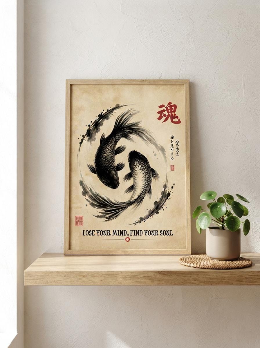 Japanese Koi Fish Wall Art | Yin Yang Fish Print