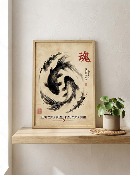 Japanese Koi Fish Wall Art | Yin Yang Fish Print