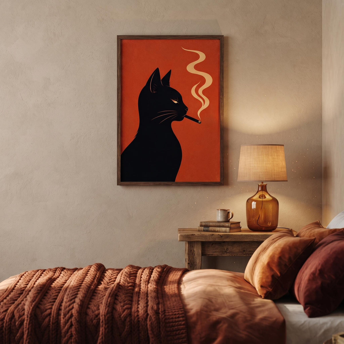 Vintage Cat Art Print | Retro Smoking Cat Poster