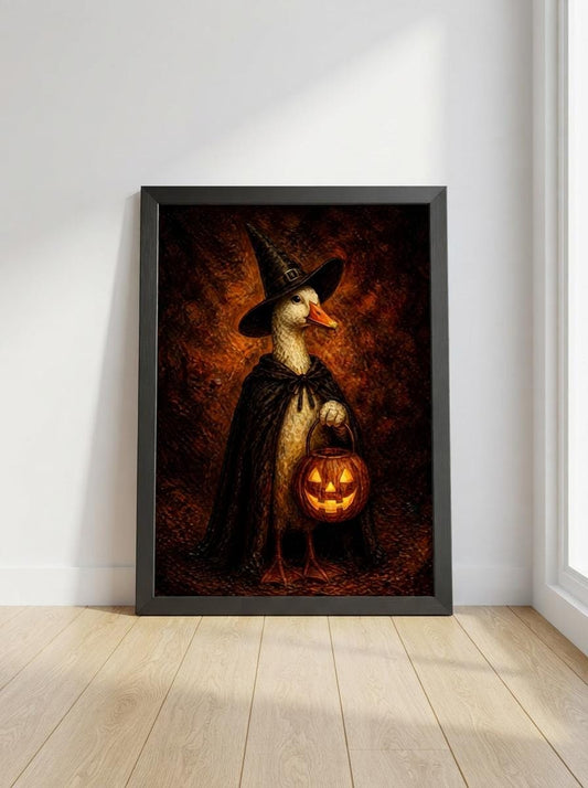 Witch Duck Halloween Wall Art | Spooky Season Oil Painting Poster