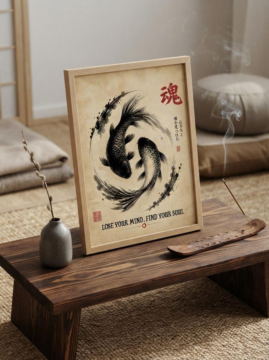 Japanese Koi Fish Wall Art | Yin Yang Fish Print