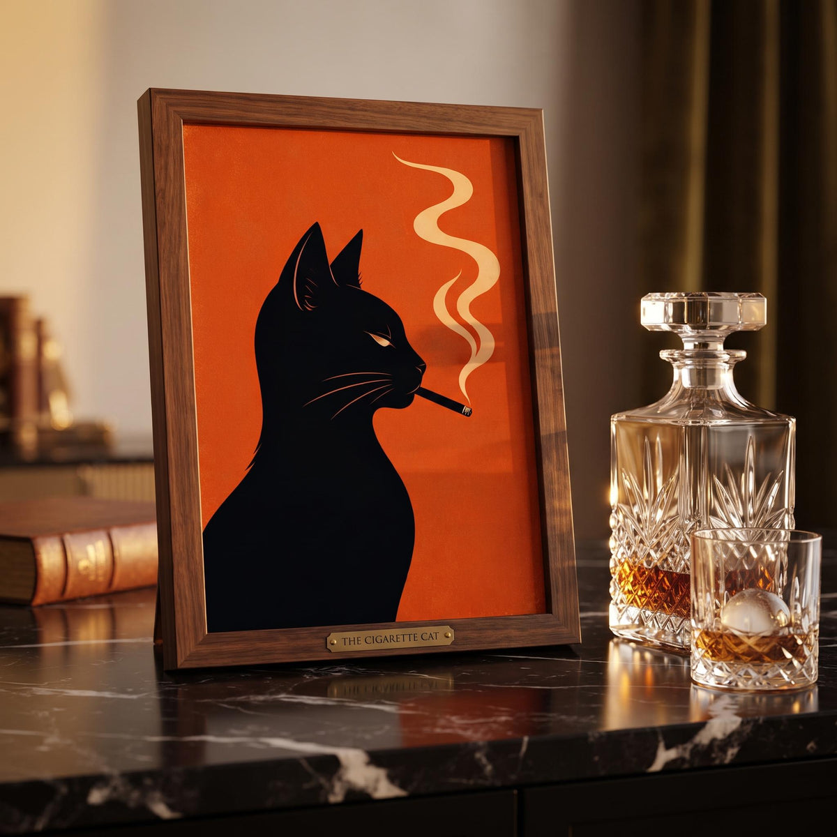 Vintage Cat Art Print | Retro Smoking Cat Poster