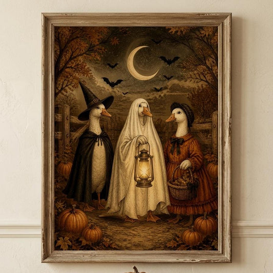 Vintage Halloween Ghost Goose Art Print | Spooky Season Farmhouse Decor