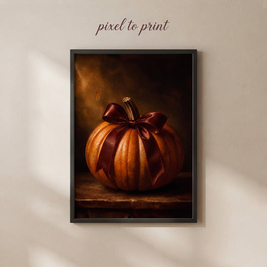 Vintage Pumpkin with Bow Print | Black Frame Farmhouse Decor