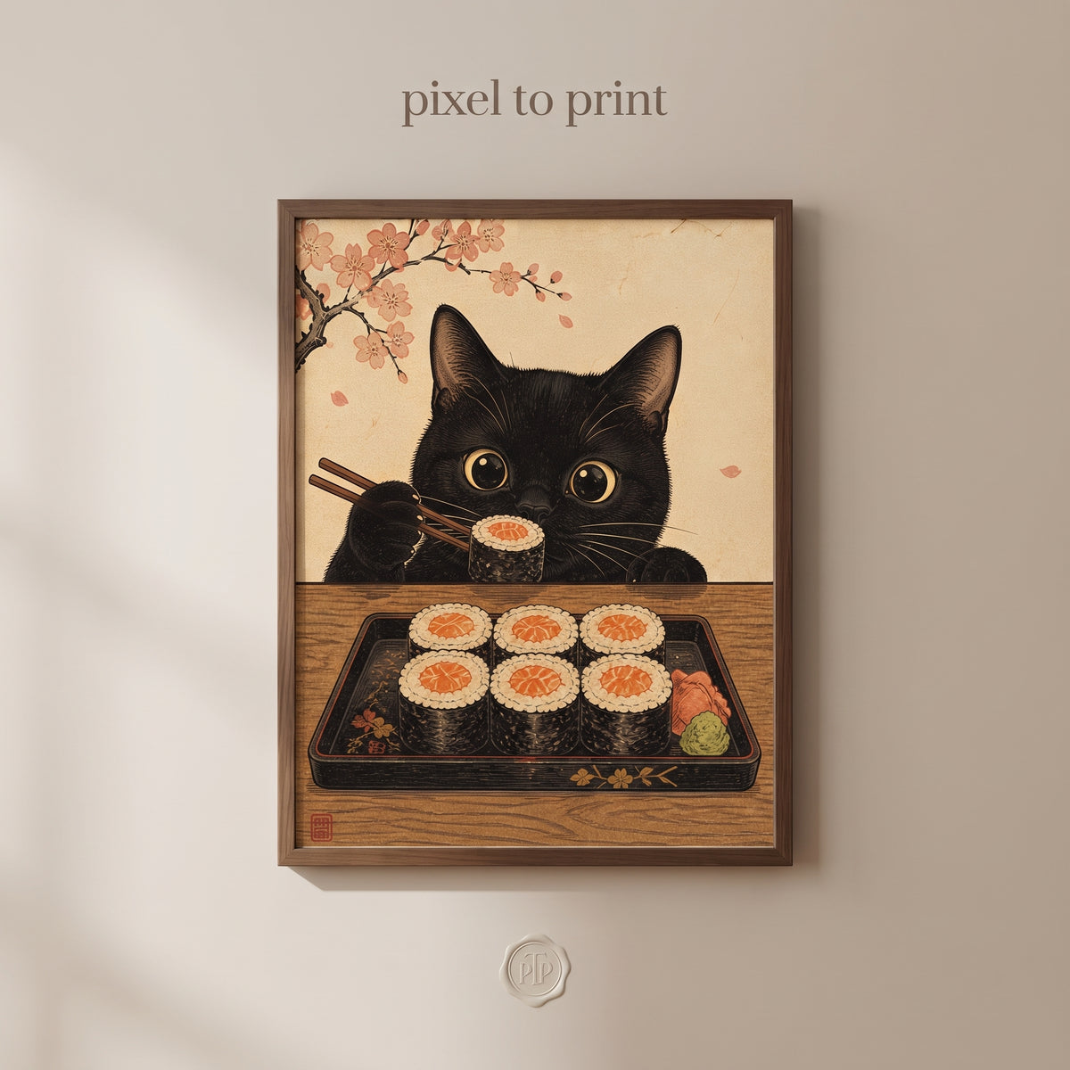 Japanese Cat Wall Art | Ukiyo-E Sushi Print