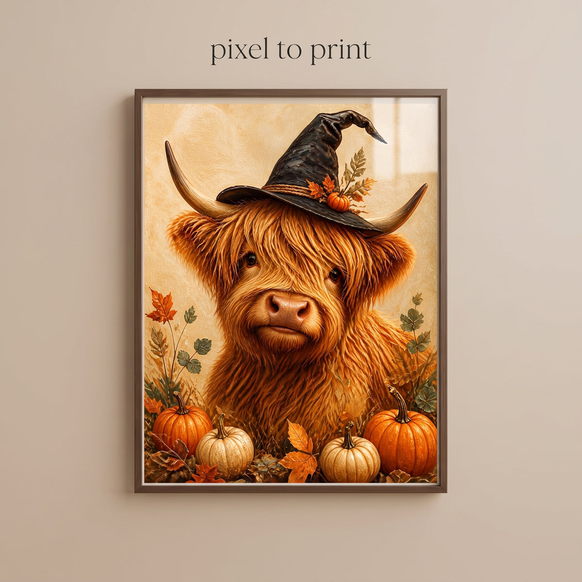 Highland Cow Witch Printable Wall Art | Cute Halloween Farmhouse Decor