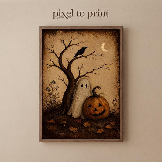 Primitive Halloween Wall Art | Ghost Pumpkin Crow Rustic Decor