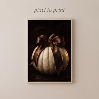 Moody White Pumpkin Wall Art | Dark Academia Fall Decor