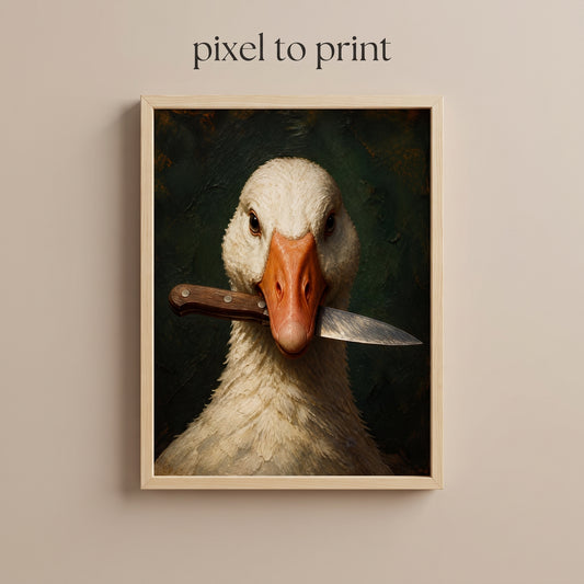 Funny Goose with a Knife Wall Art | Impasto Oil Painting Poster