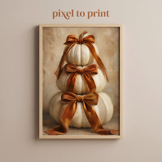 Neutral Pumpkin Wall Art | White Pumpkins Print