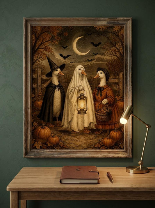 Vintage Halloween Ghost Goose Art Print | Spooky Season Farmhouse Decor