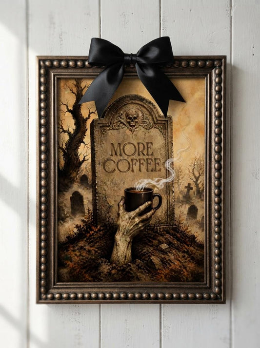 More Coffee Tombstone Print | Funny Zombie Coffee Wall Art