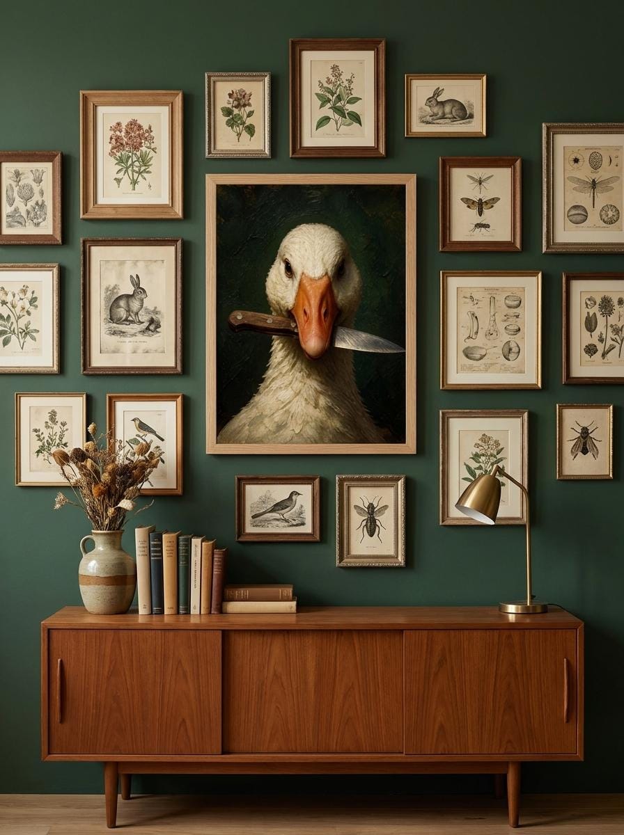 Funny Goose with a Knife Wall Art | Impasto Oil Painting Poster