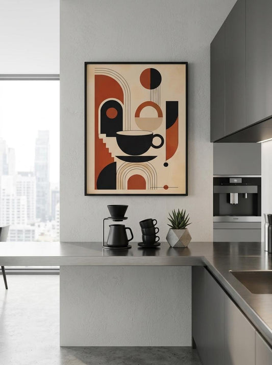 Modern Geometric Coffee Print | Bauhaus Kitchen Wall Art