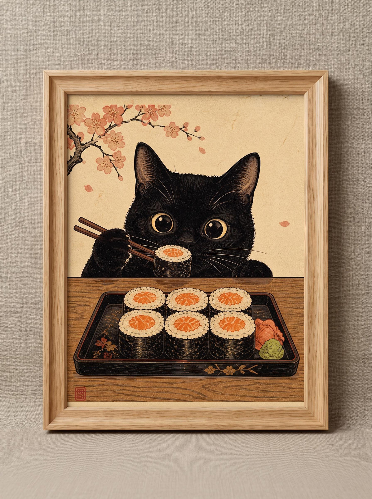 Japanese Cat Wall Art | Ukiyo-E Sushi Print