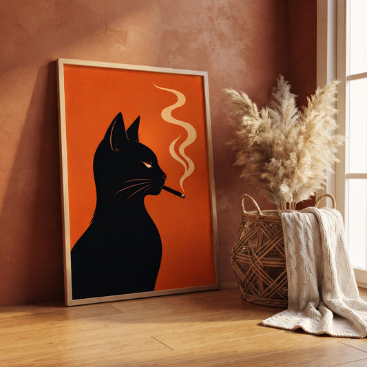 Vintage Cat Art Print | Retro Smoking Cat Poster