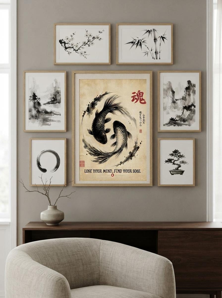 Japanese Koi Fish Wall Art | Yin Yang Fish Print