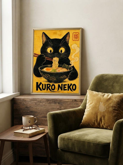 Funny Black Cat Wall Art | Ramen Kitchen Poster