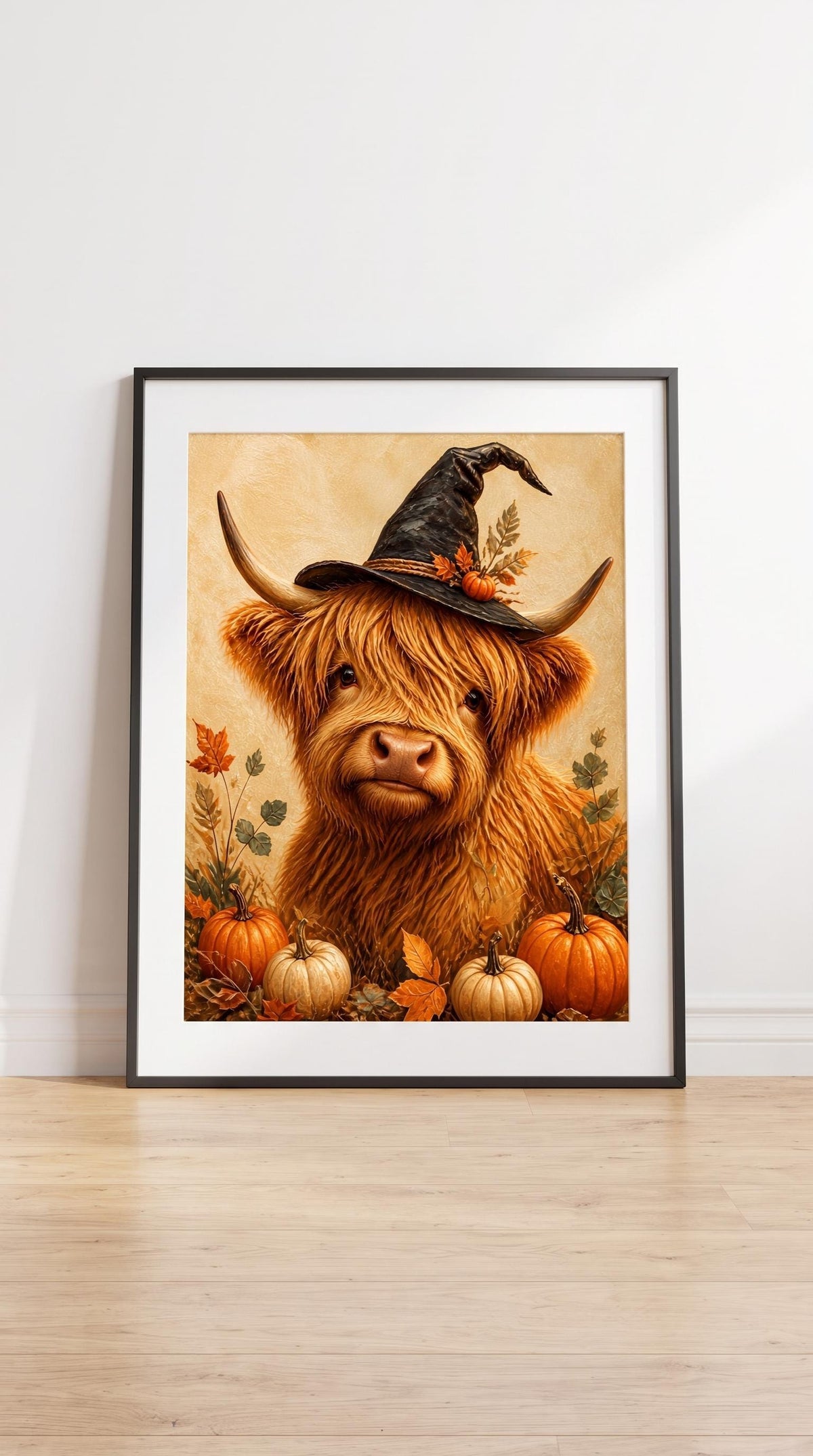 Highland Cow Witch Printable Wall Art | Cute Halloween Farmhouse Decor