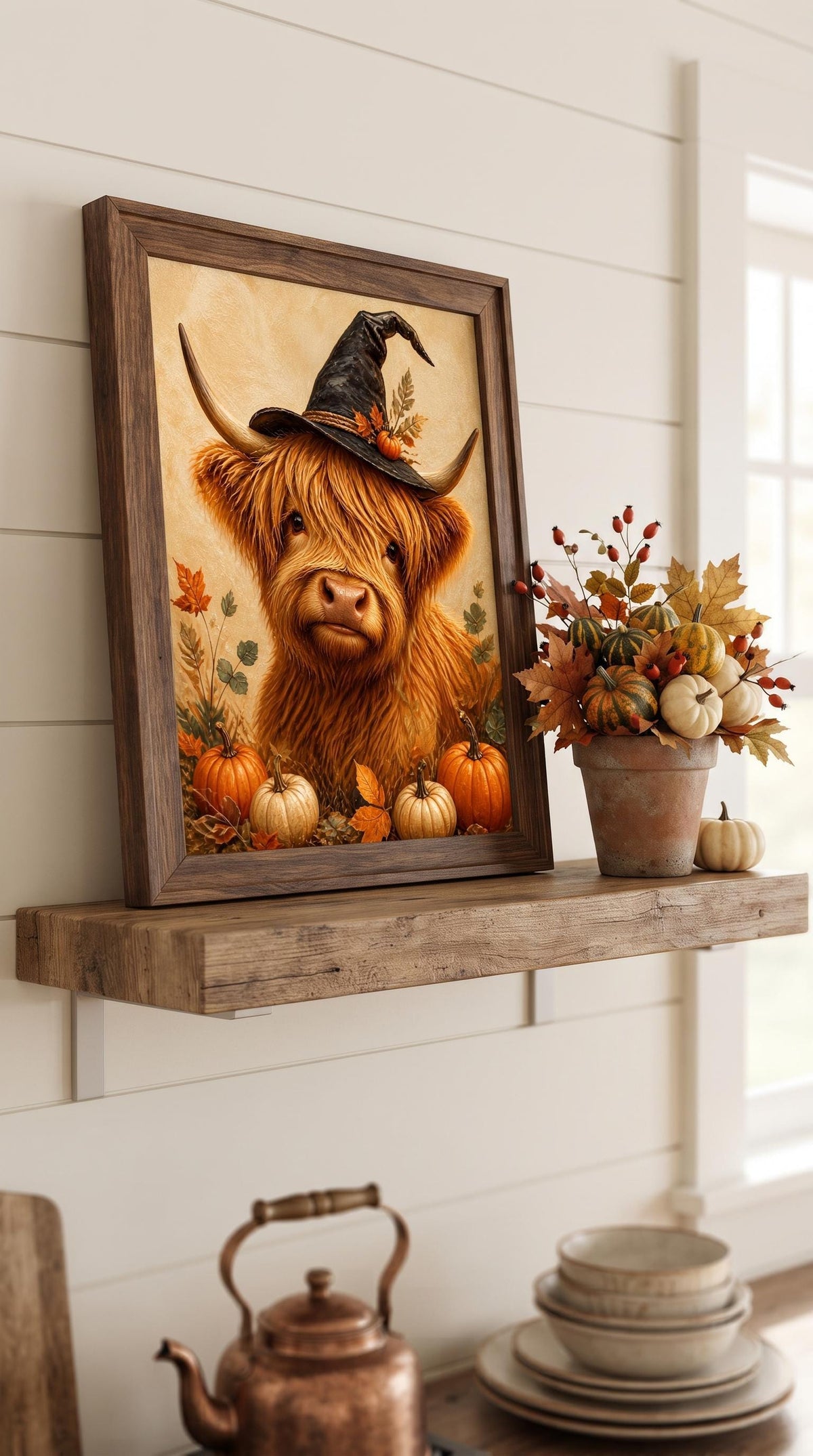 Highland Cow Witch Printable Wall Art | Cute Halloween Farmhouse Decor