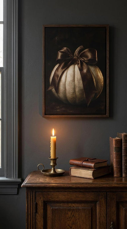 Moody White Pumpkin Wall Art | Dark Academia Fall Decor