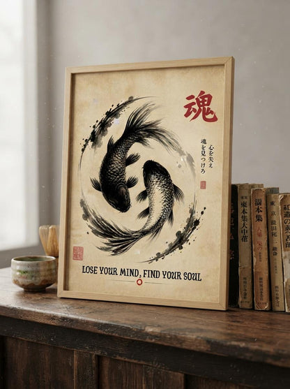 Japanese Koi Fish Wall Art | Yin Yang Fish Print