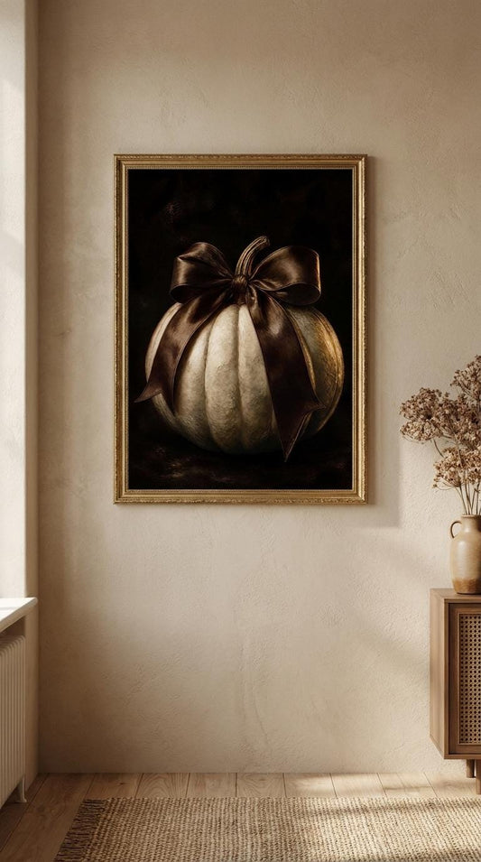 Moody White Pumpkin Wall Art | Dark Academia Fall Decor