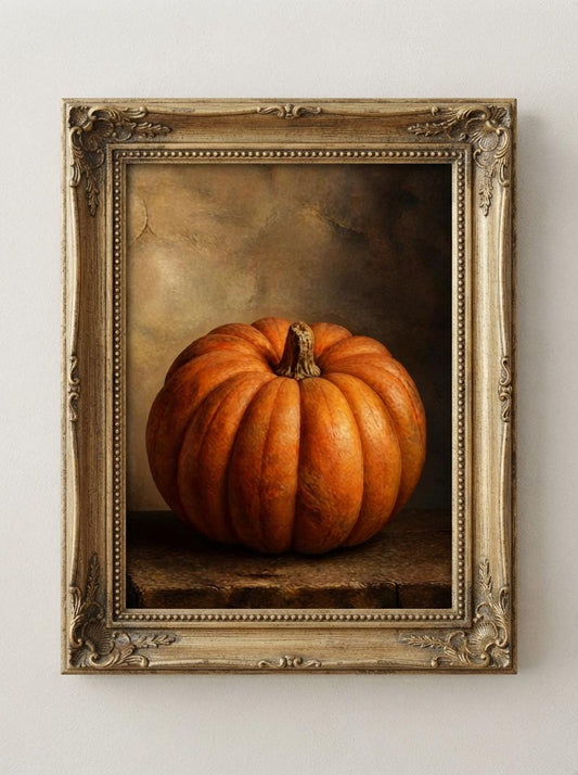 Vintage Orange Pumpkin Wall Art | Moody Harvest Still Life Print