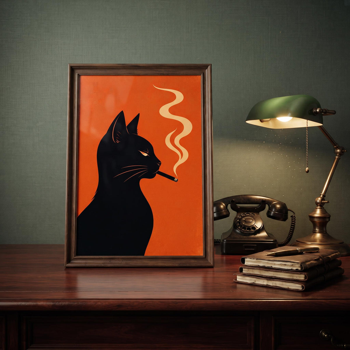Vintage Cat Art Print | Retro Smoking Cat Poster